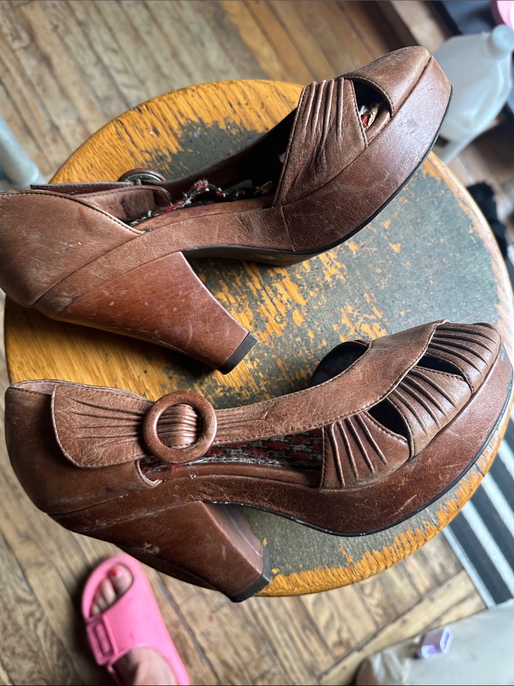 Classic Brown Peep-Toe Platform Heels with Buckle Detail Rocket Dog
